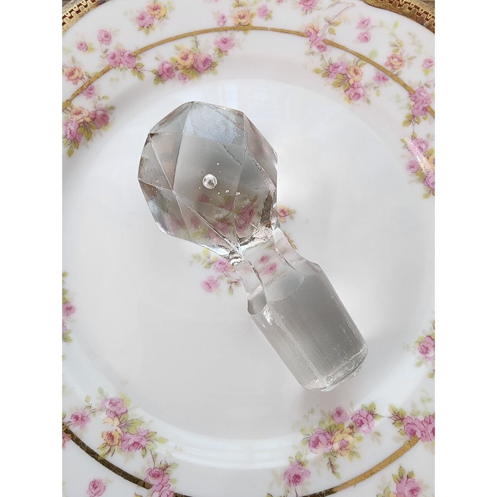 Clear Blown Glass Decanter Bottle Stopper Only Barware Cut Heavy Vintage Bubbles